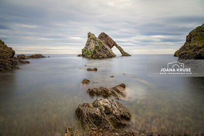 The sea stack Bowfiddle Rock near Portknockie in Moray, Scotland.