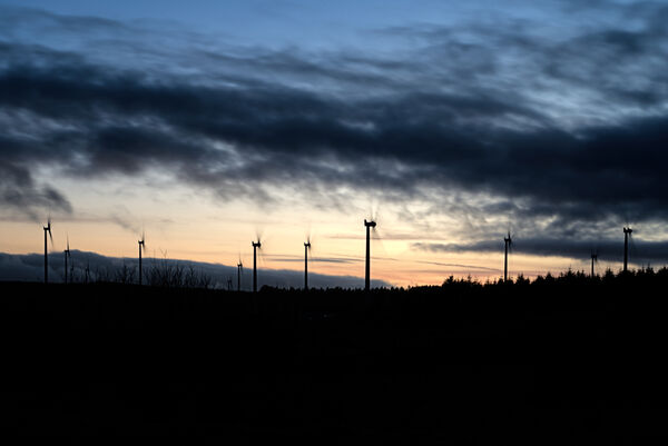 Penycynoedd windfarm taken from the Rhigos mountain Road in Rhondda, just after sunset. Easily accessible by car.