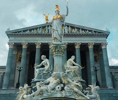 Statue of Athena in front of Austrian Parliament building