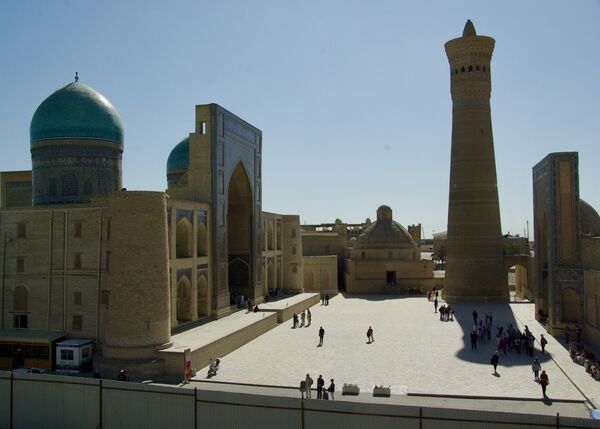 The Po-i-Kalyan ensemble (Mir-i Arab madrassa, Kalyan minaret, Kalyan mosque