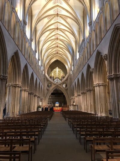 The nave, looking towards the beautiful strainer arch built to support the central tower 14th Century.  