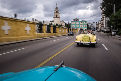 We rented cars for a couple of hours to give us a tour of Havana. This is driving past the big Colon Cemetery. 
