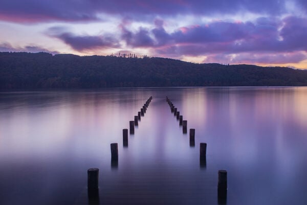 Sunset at Windermere lake in autumn