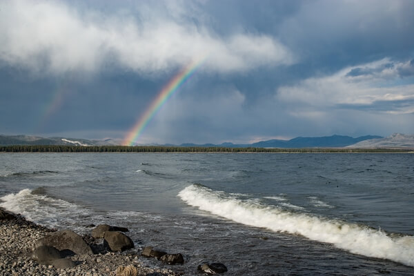 Yellowstone Lake and rainbow