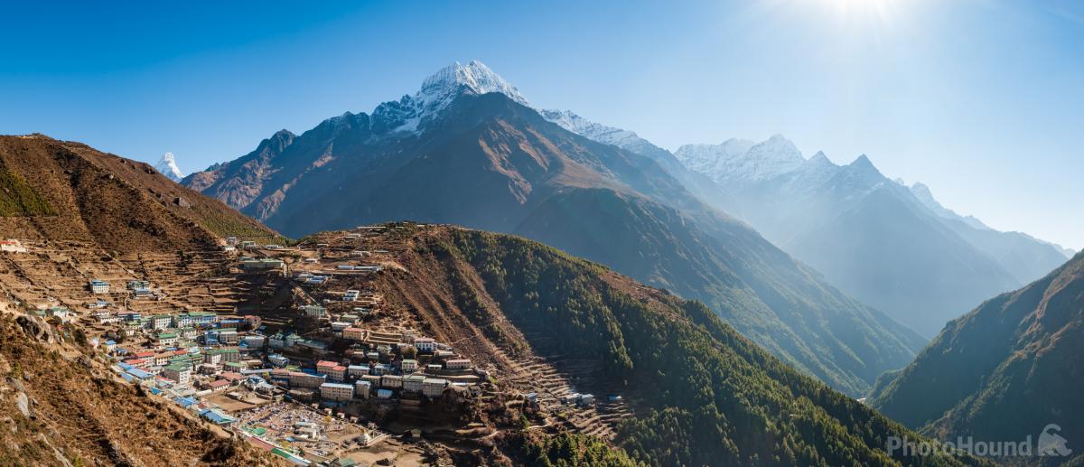 Image of Namche Bazaar and Thermserku by Alex Treadway